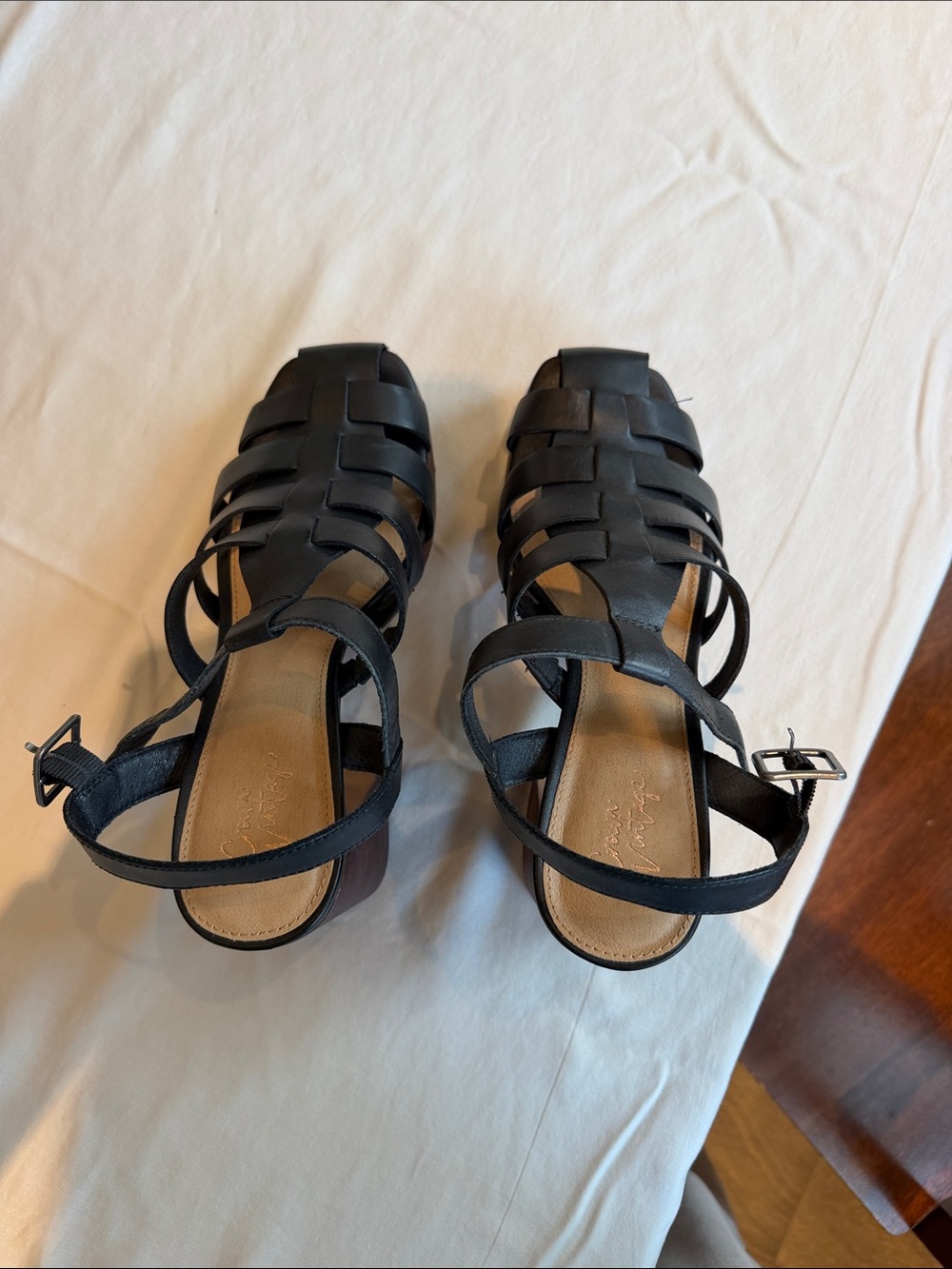 Crown Vintage Black Strappy Women's Sandals with Buckle